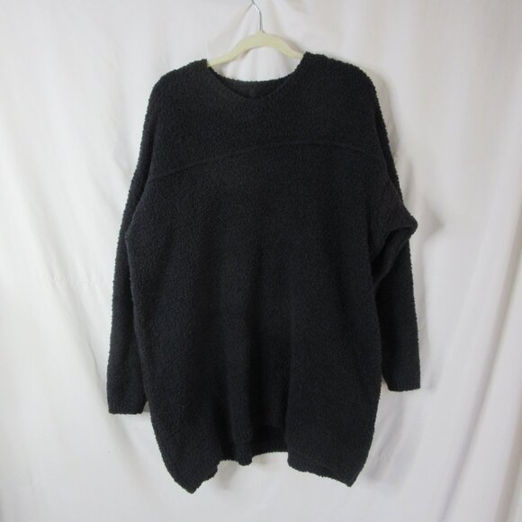 Skims Cozy Knit V Neck Mini Dress Long Sleeve Black Sherpa Tunic Size Large/XL - Picture 2 of 7